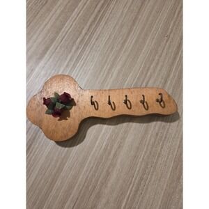 Vintage Key Shaped Wooden Key Holder With Floral Accent